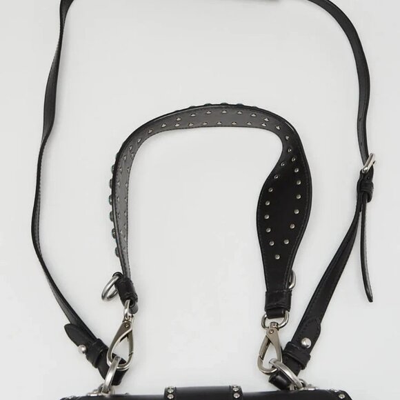 Prada Black City Calf Leather Turquoise Studded Folk Corsiere Crossbody Bag 1... - Picture 9 of 10